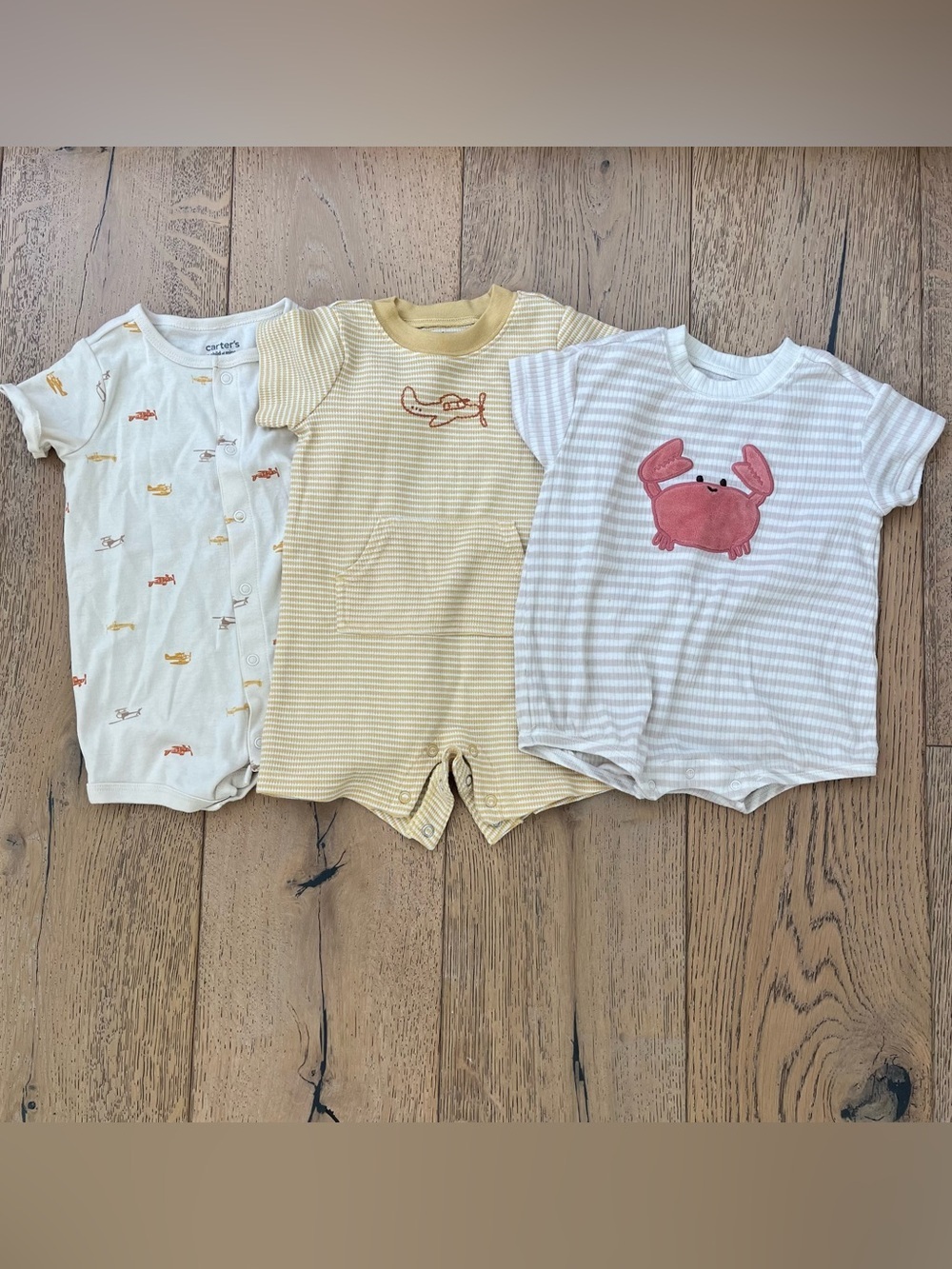 Carter’s 3-6 Month Baby Boy Girl Romper One Piece Summer Airplane Crab Stripe